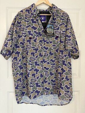 LSU Tigers Amigo Camo Primero SS Fishing Shirt Moisture Wicking Size Large NWT